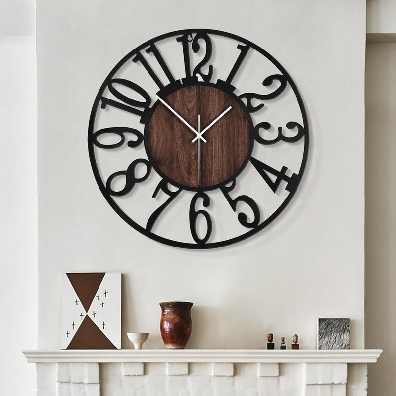LEIKE Large Wall Clocks,Silent,Non Ticking,Battery Operated Big Retro Round Modern Wood Wall Clock for Living Room, Bedroom,Dinning Room,Farmhouse,Office,Home Decor-20 Inch(Black-Arabic Number) - Image 1